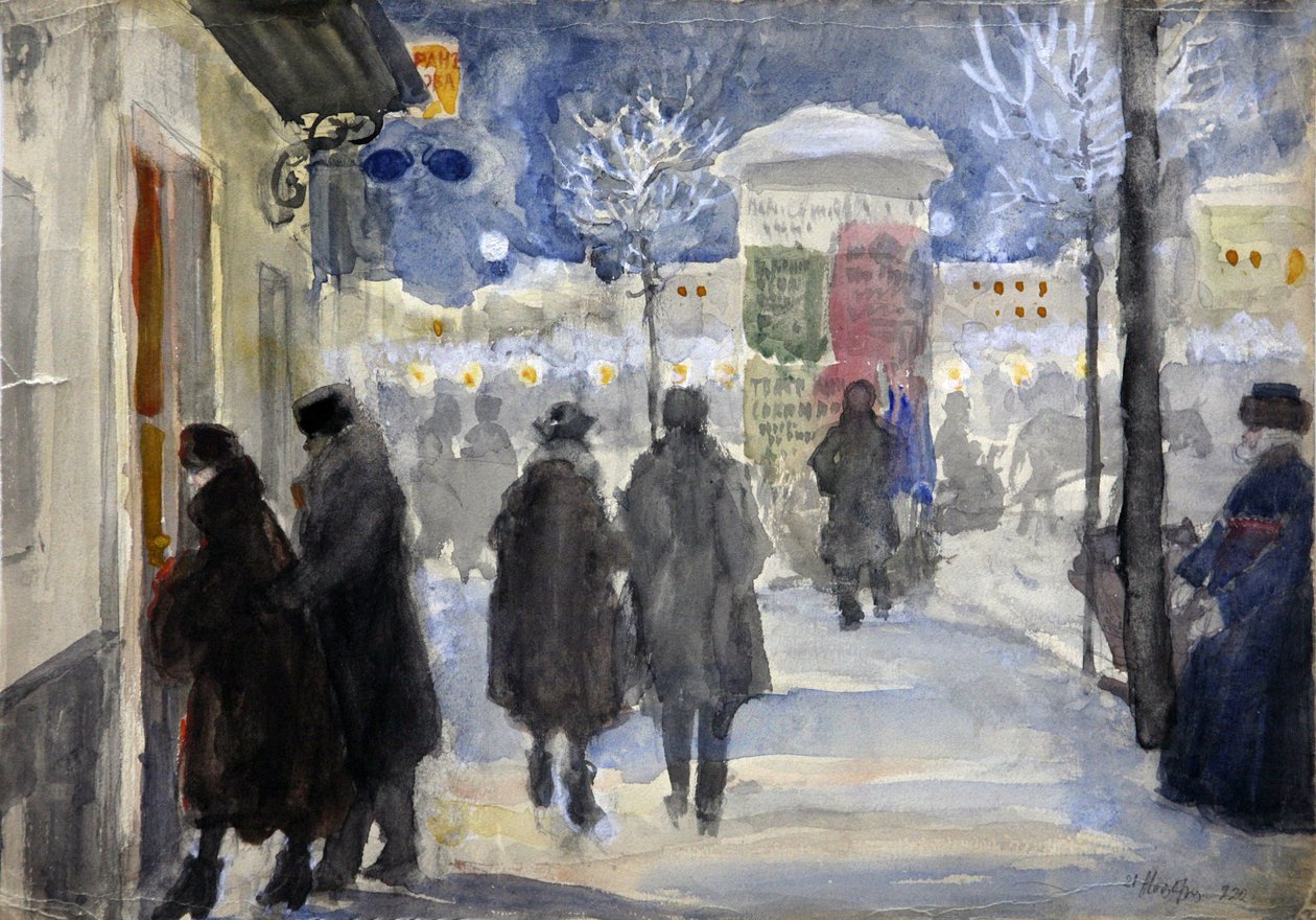 ""Udsigt over en gade i Moskva, Rusland"" (Moscow Street) Akvarel af Sergei Vinogradov (1869-1938) - 1922 - Privat samling af Sergei Arsenevich Vinogradov