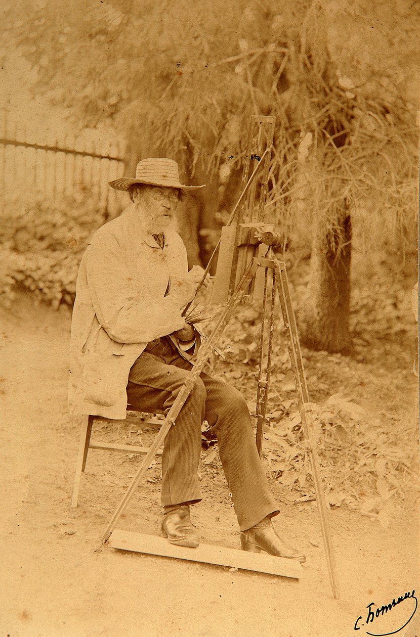 Portræt af digteren Yakov Petrovich Polonsky (Iakov Petrovitch Polonski) (1819-1898) ved staffeliet. Albumin-billede af Sergei Dmitrievich Botkin (1869-1945) af Sergei Dmitrievich Botkin