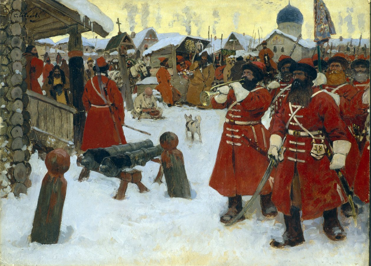 Streltsy-truppen (strelets) - Maleri af Sergei Vasilyevich Ivanov (1864-1910), olie på lærred af Sergei Ivanovich Gribkov