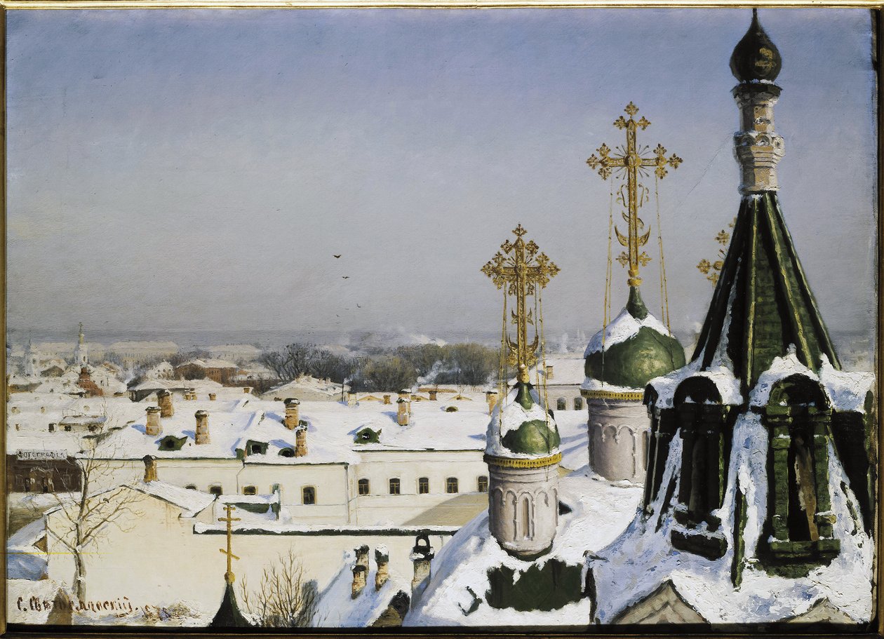 Udsigt fra vinduet til Moskvas malerskole, skulptur og arkitektur - Maleri af Sergei Ivanovich Svetoslavsky (Svetoslavsky) (1857-1931), olie på lærred af Sergei Ivanovich Svetoslavsky