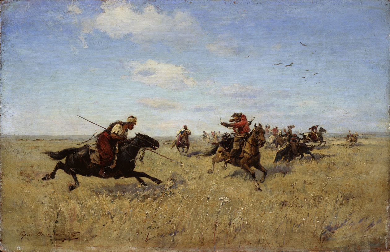 Kamp mellem Dnepr-kosakker og tatarer, 1892 af Sergei Ivanovich Vasilkovsky