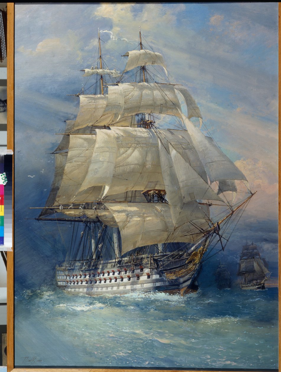 Russisk førsteklasses linjeskib, Rossia (""Russian first rate ship of the line Rossia") - Maleri af Sergei Varlenovich Pen (f. 1952), olie på lærred, 2000 af Sergei Varlenovich Pen
