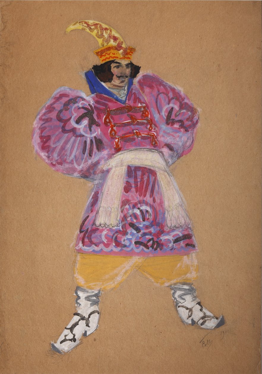 Kostumedesign til operaen Den gyldne Cockerel af N. Rimsky-Korsakov af Sergei Vasilievich Malyutin