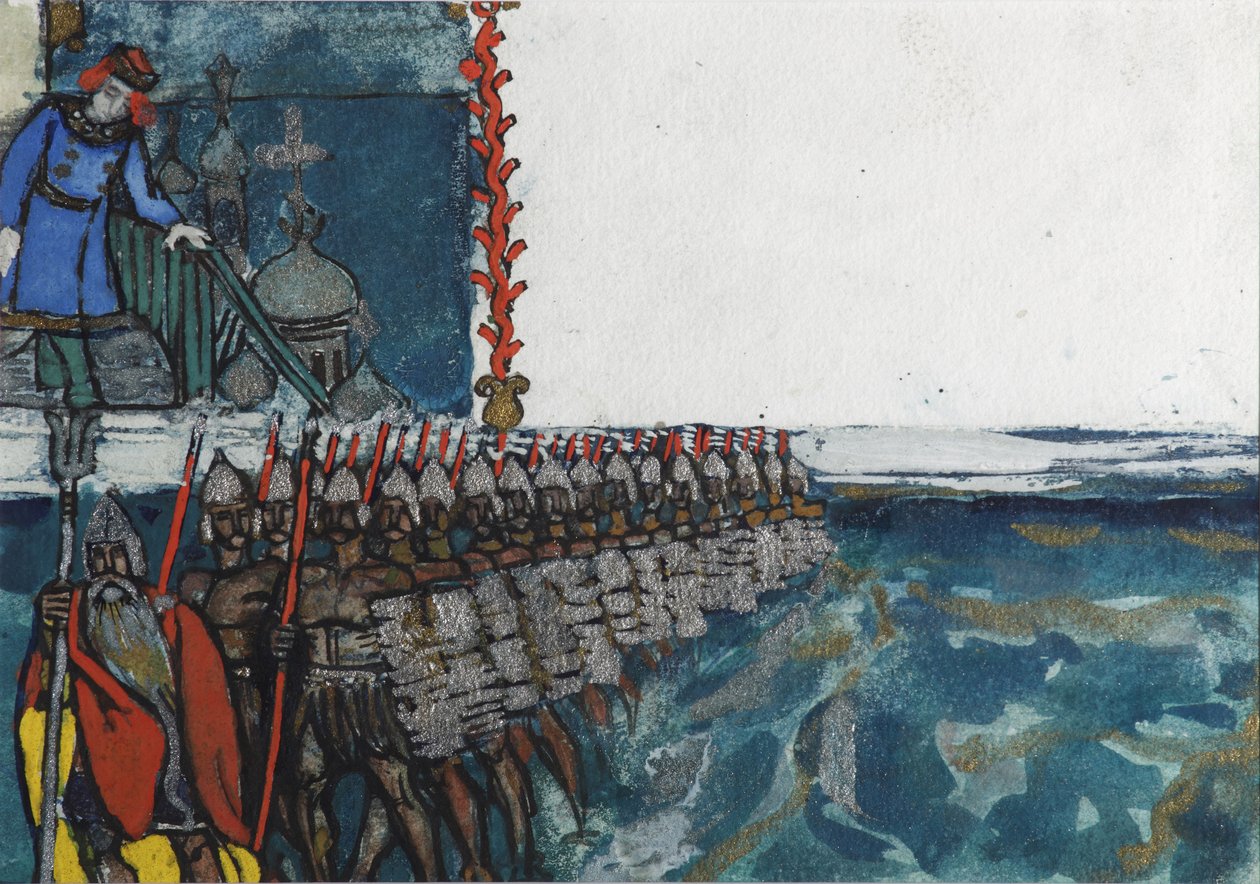 Illustration til eventyret om zaren Saltan af A. Pushkin af Sergei Vasilievich Malyutin