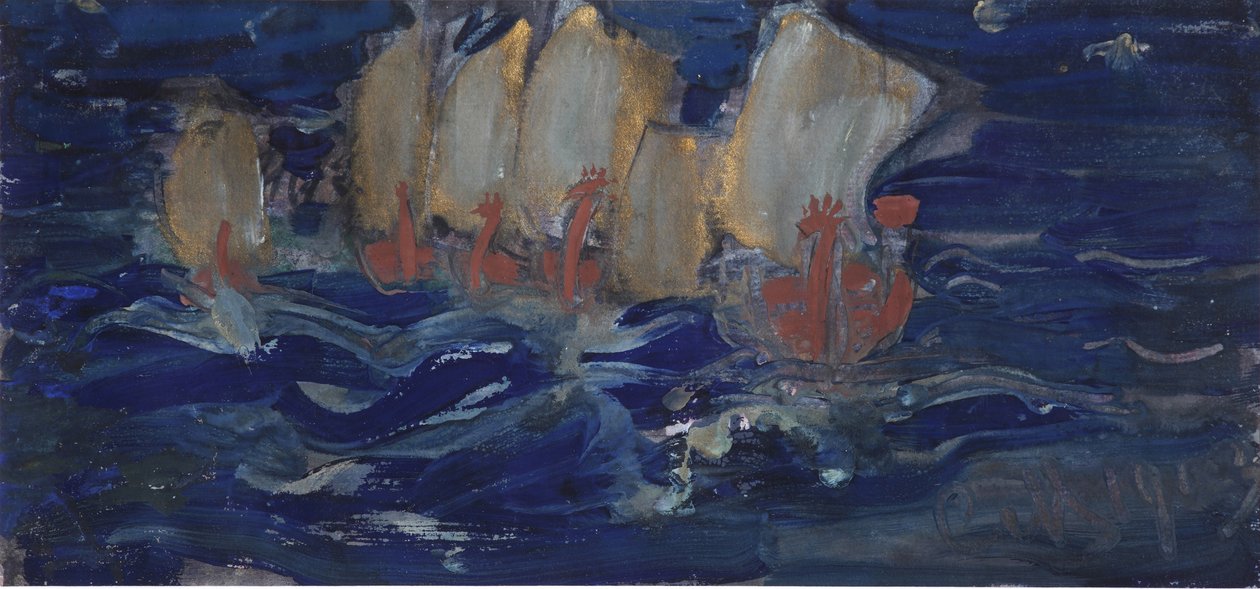 Illustration til eventyret om zaren Saltan af A. Pushkin af Sergei Vasilievich Malyutin