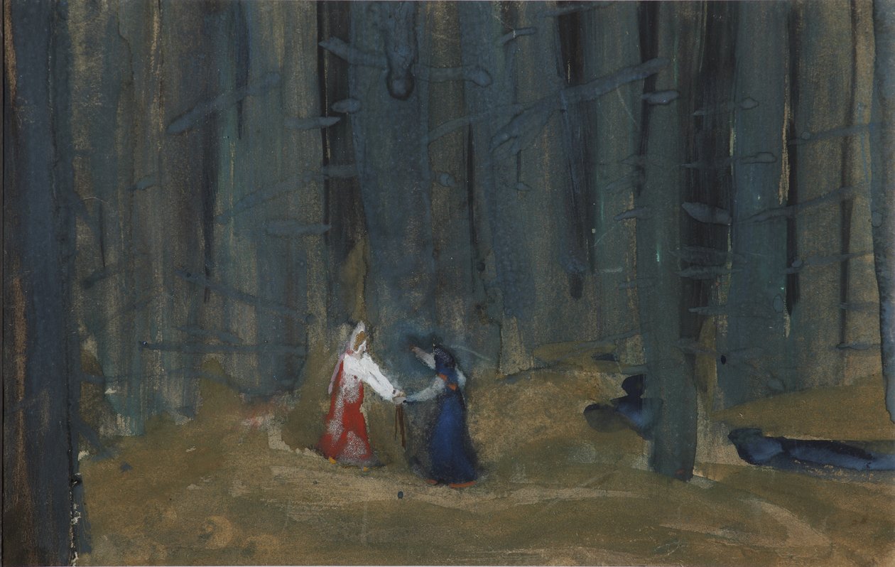 Illustration til fortællingen om den døde prinsesse og de syv riddere af Sergei Vasilievich Malyutin
