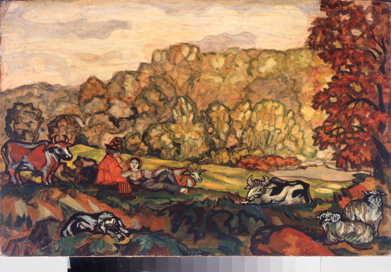 Pastoral scene - Maleri af Sergei Yurievich Sudeykin (Serge Soudeikine) (1882-1946), olie på lærred, russisk kunst fra begyndelsen af ​​det 20. århundrede - Primorsk State Art Gallery, Vladivostok (Rusland) af Sergei Yurevich Sudeikin