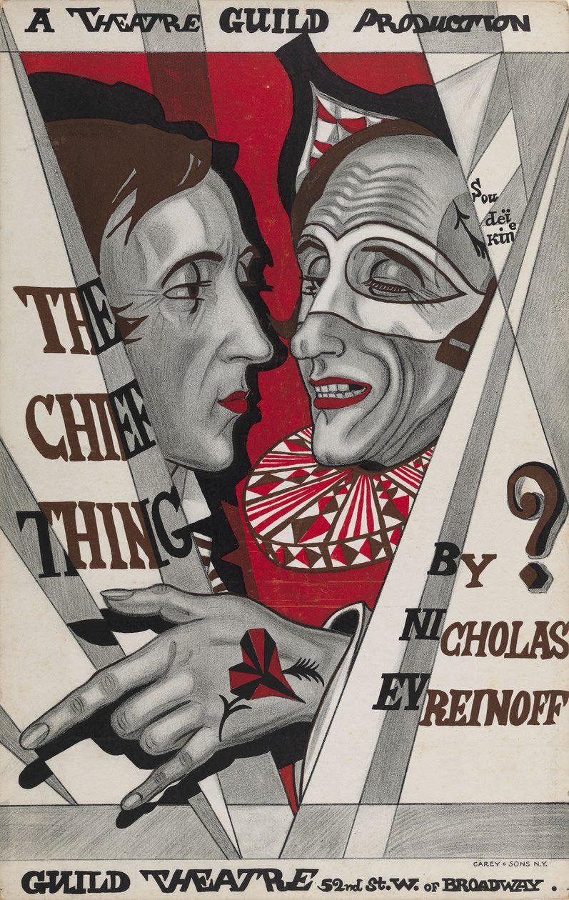 Plakat for The Chief Thing, skuespil af Nikolai Evreinov af Sergei Yurievich Sudeykin