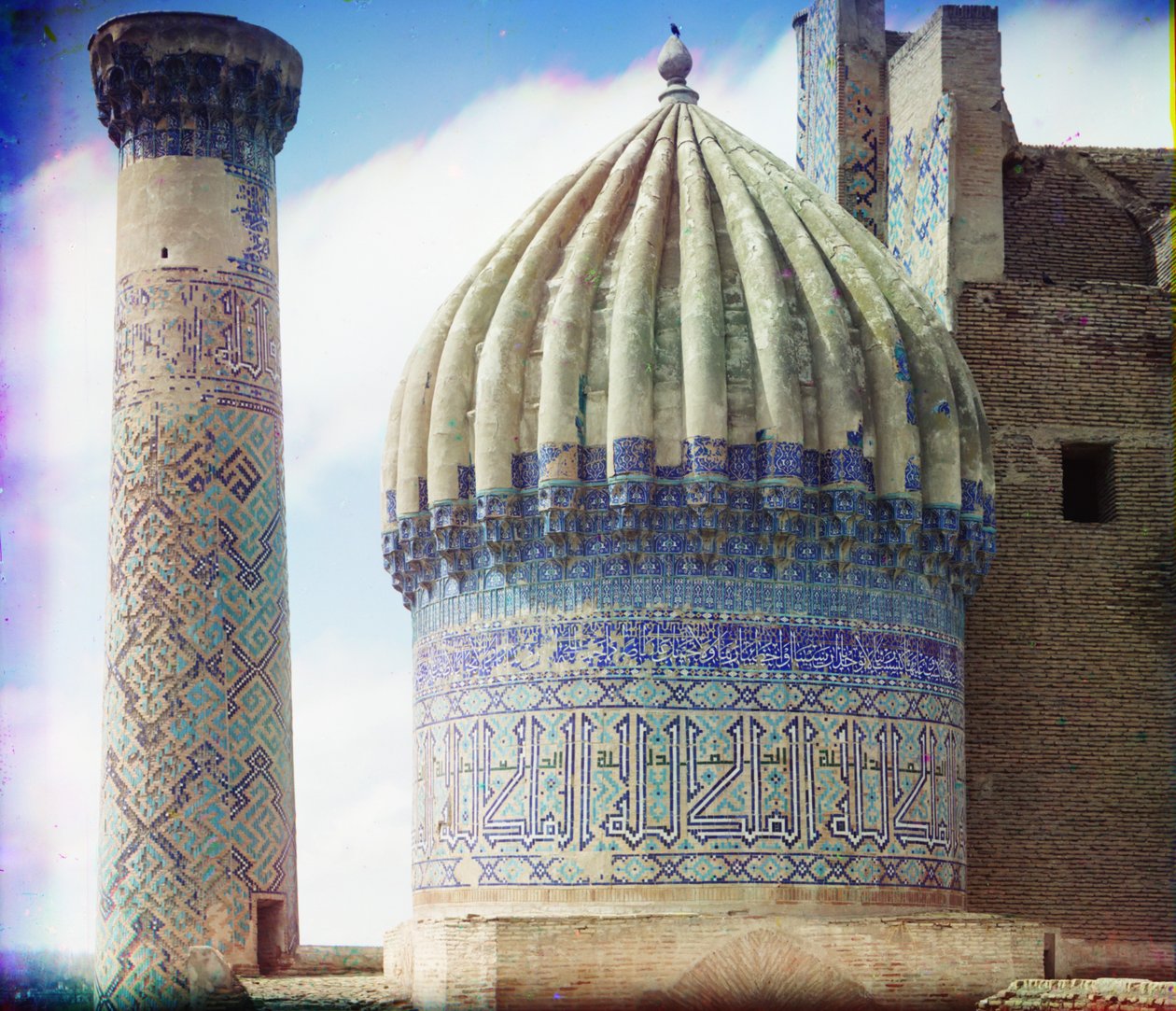 Højre kuppel af Shir-Dar-moskeen, Samarkand, 1905-1915 af Sergey Prokudin Gorsky