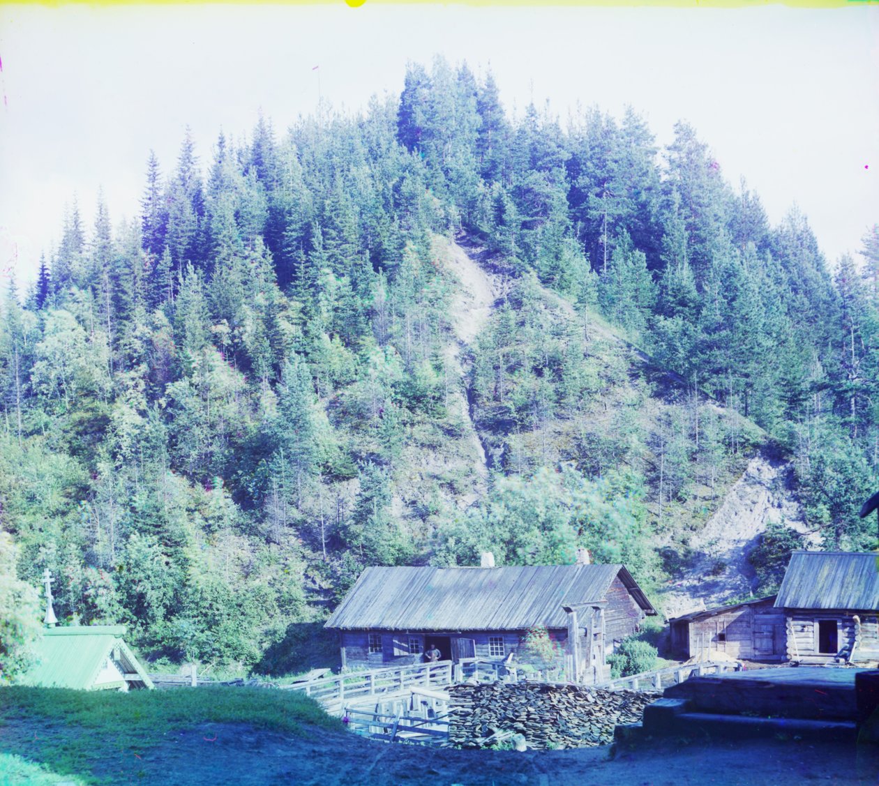 Savværk ved Medvezhia Gora (bjørnebjerget) under opførelsen af Murmansk-jernbanen, 1905-1915 af Sergey Prokudin Gorsky