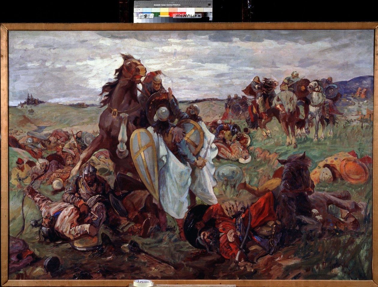 Kamp mellem russere og tatarer (Tartarer) (Kampen mellem russere og tatarer). Maleri af Sergei Nikolayevich Arkhipov (1881-efter 1936). Olie på lærred af Sergey Nikolayevich Arkhipov