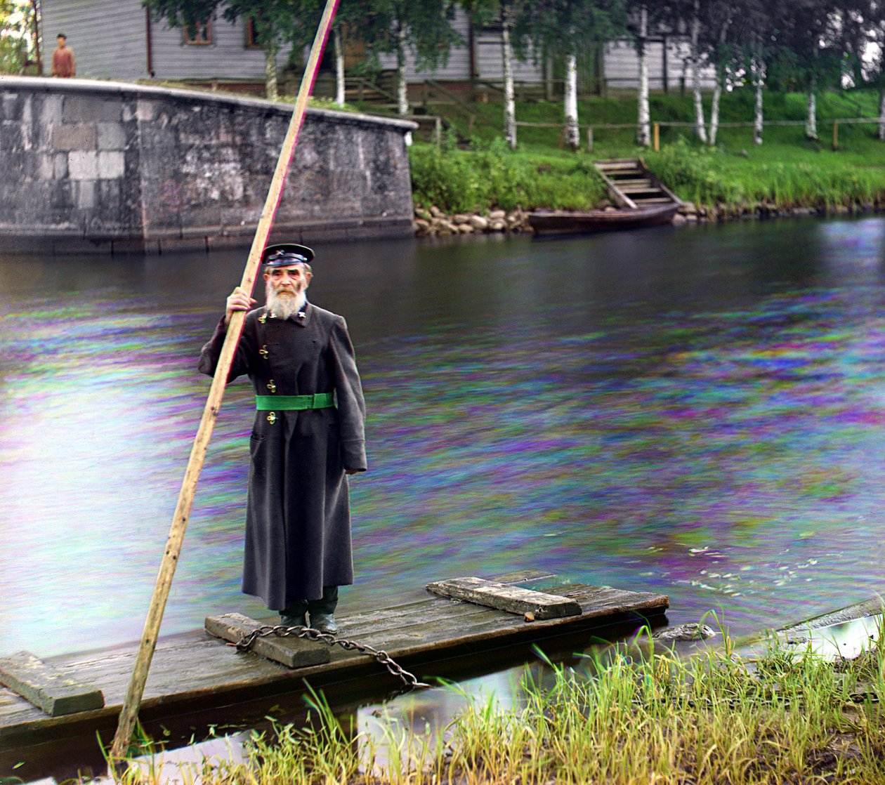Pinkhus Karlinskii, fireogfirs år gammel: seksogtres års tjeneste, tilsynsførende for Chernigov-slusen, Mariinskii-kanalen og flodsystemet, Det russiske imperium, 1909 af Sergey Prokudin Gorsky