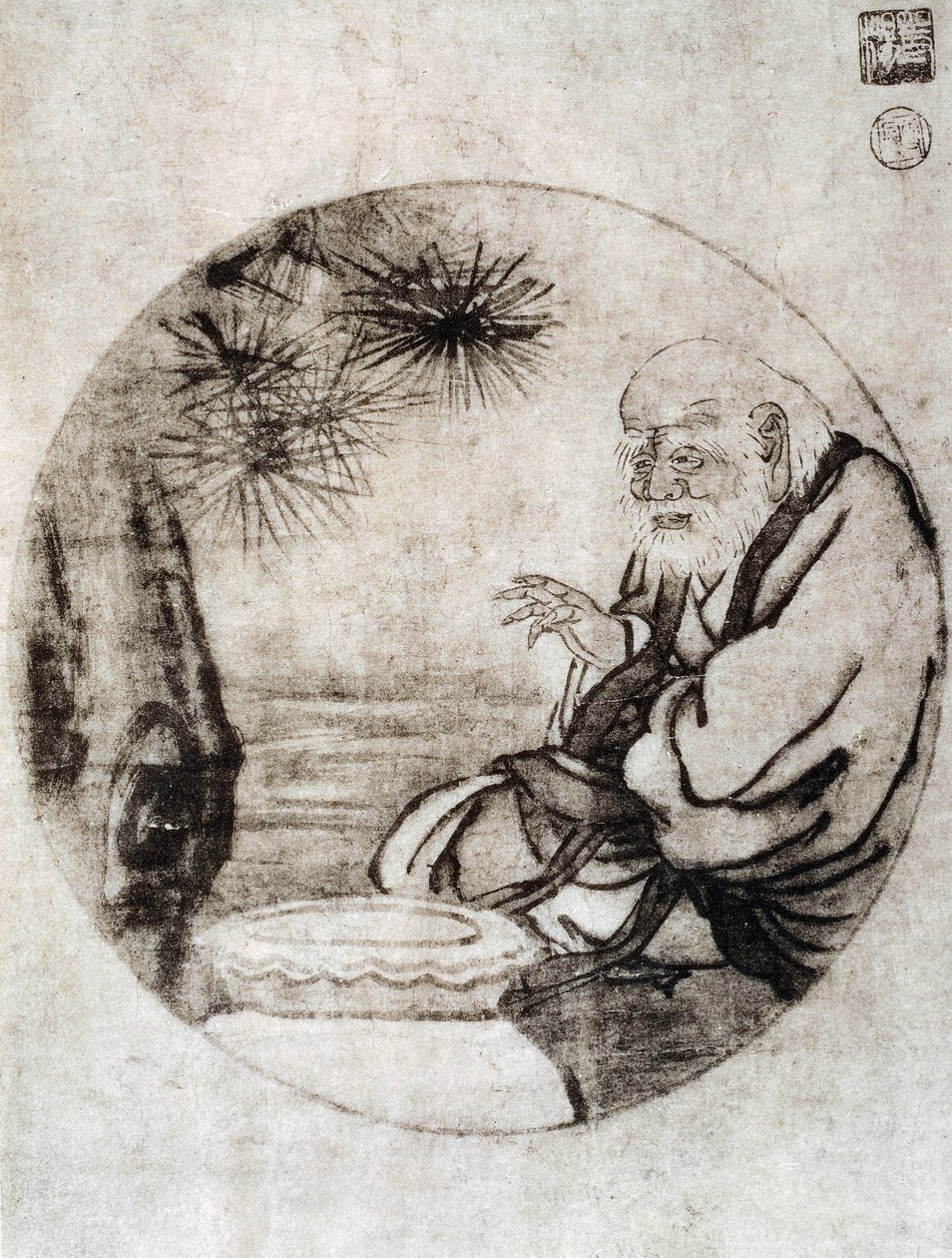 Portræt af Lao-Tzu, kinesisk filosof fra det 6. århundrede f.Kr., tegning af Sesshu Toyo (1420-1506), japansk civilisation, Muromachi periode af Sesshû Tôyô
