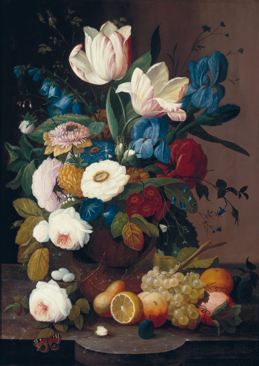 Stilleben, blomster og frugter, 1848 af Severin Roesen