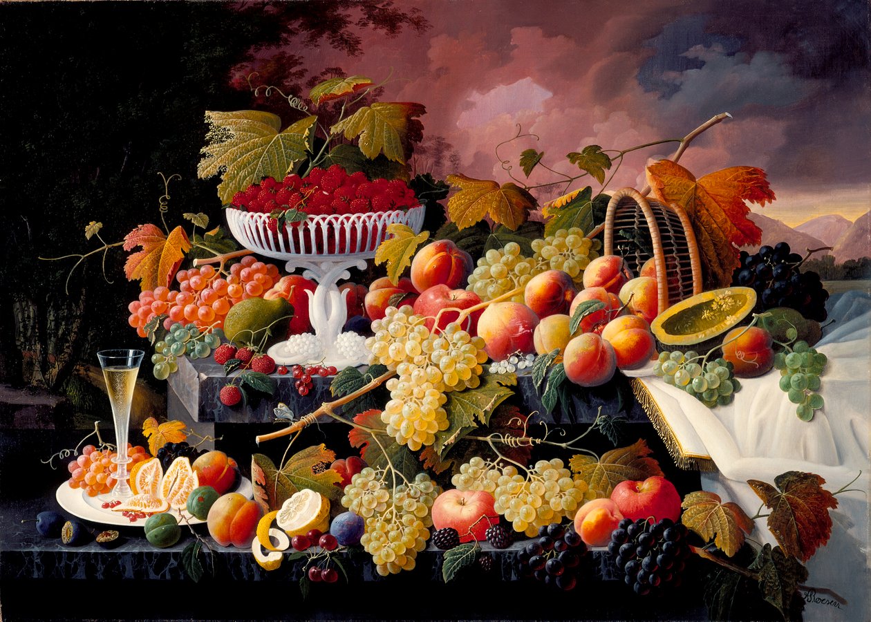 Frugtstilleben i et landskab, c.1862-72 af Severin Roesen