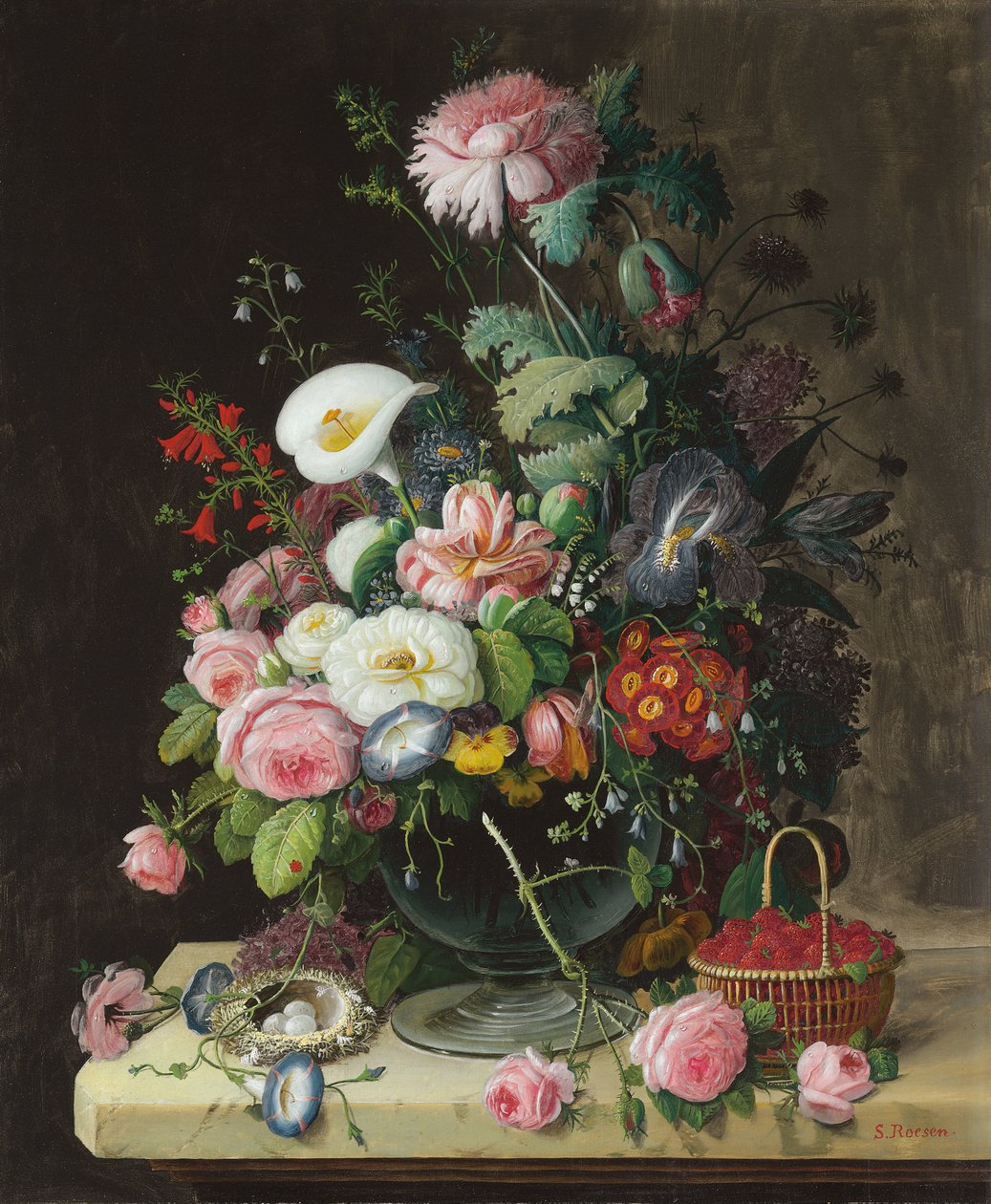Stilleben, vase med blomster af Severin Roesen