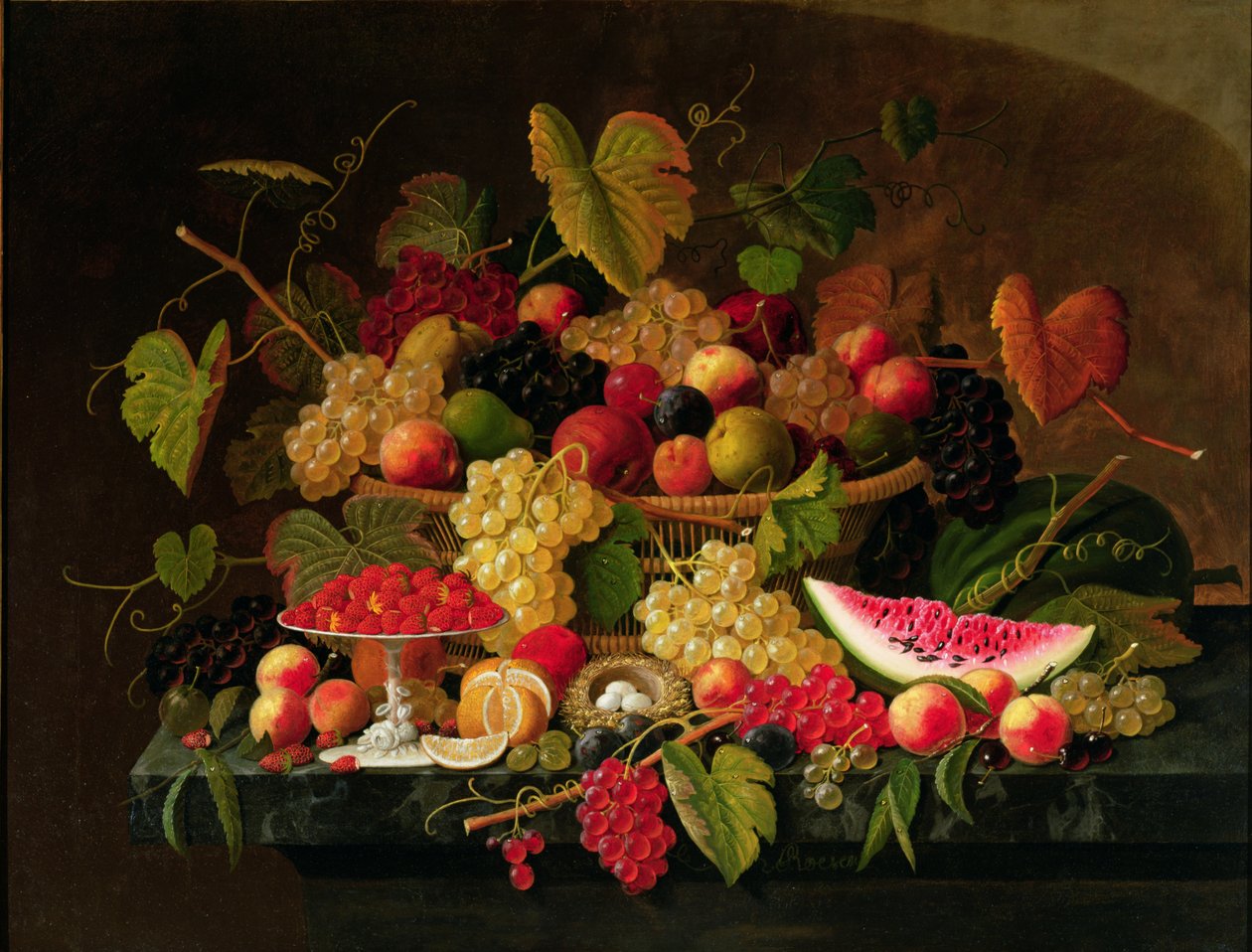 Stilleben med frugt (olie på lærred) af Severin Roesen