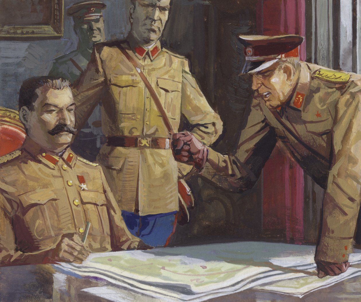General Georgi Zhukov skændes med Stalin om militærtaktik af Severino Baraldi