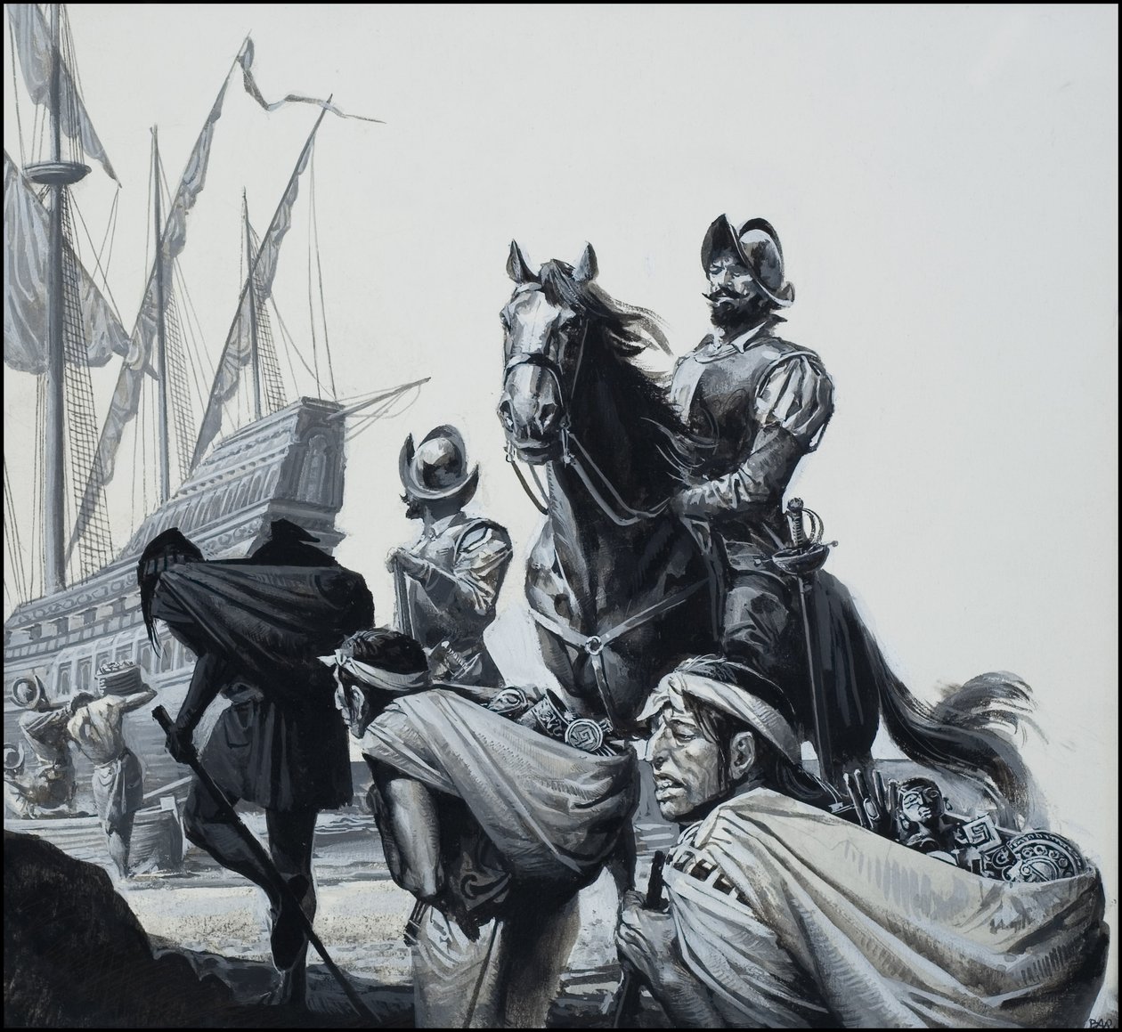 Guldtransport gennem Panama (gouache på papir) af Severino Baraldi