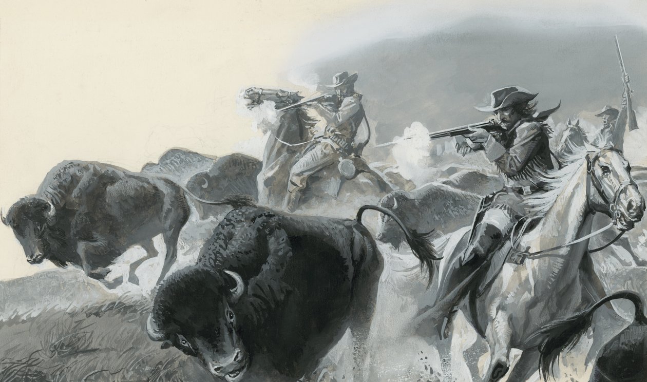 Herd of Buffalo (gouache på papir) af Severino Baraldi