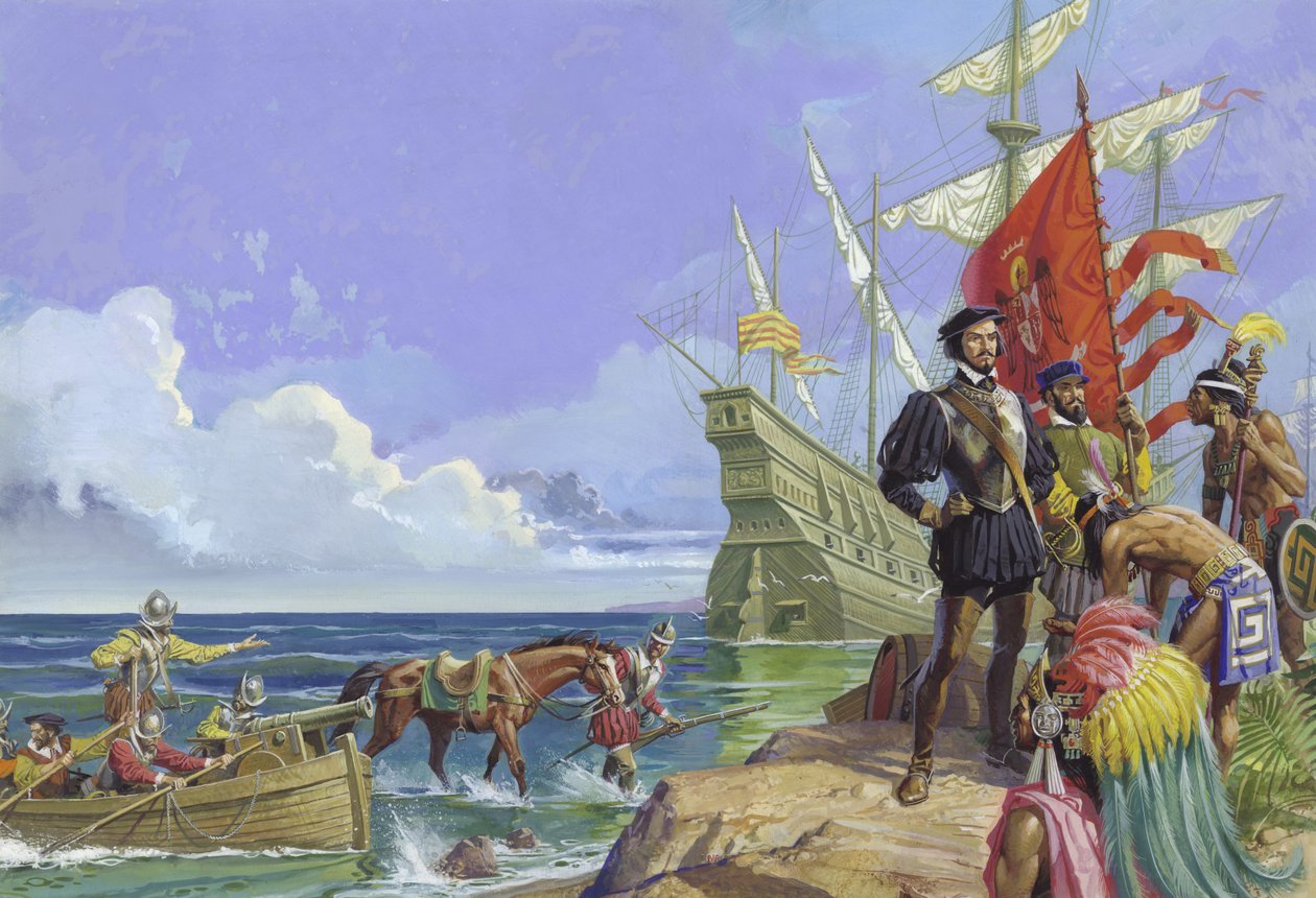 Hernando Cortes ankommer til den nye verden af Severino Baraldi