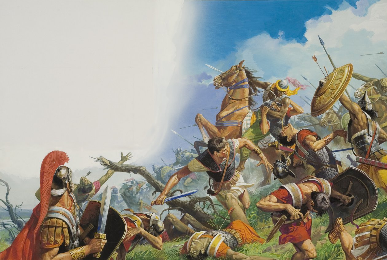 Slaget ved Cannae i 216 f.Kr. (gouache på papir) af Severino Baraldi