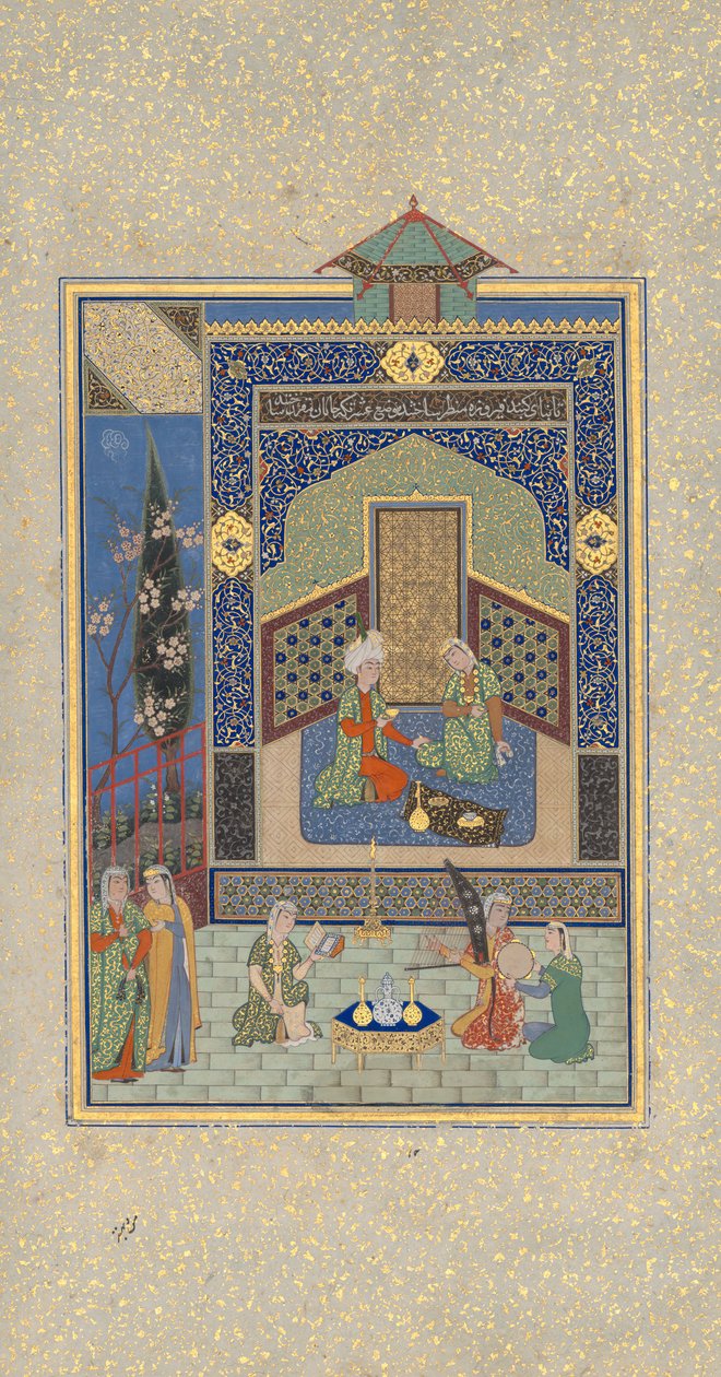 Bahram Gur i det turkise palads onsdag, Folio 216 fra en Khamsa...AH 931AD1524-25 af Shaikh Zada