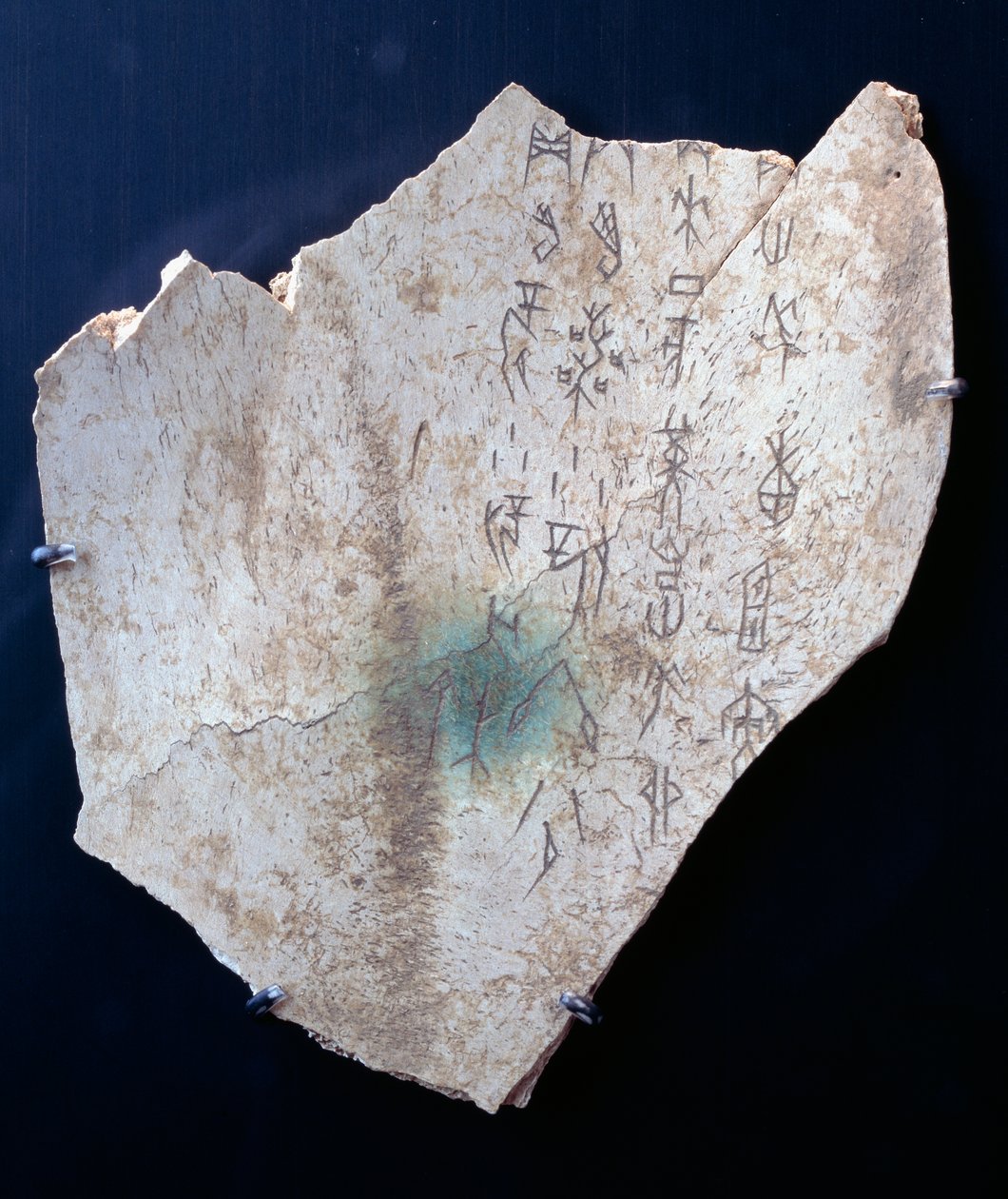 Piktogram på en okse scapula med et ritual for at afværge fare (knogle) af Shang Dynasty Chinese School