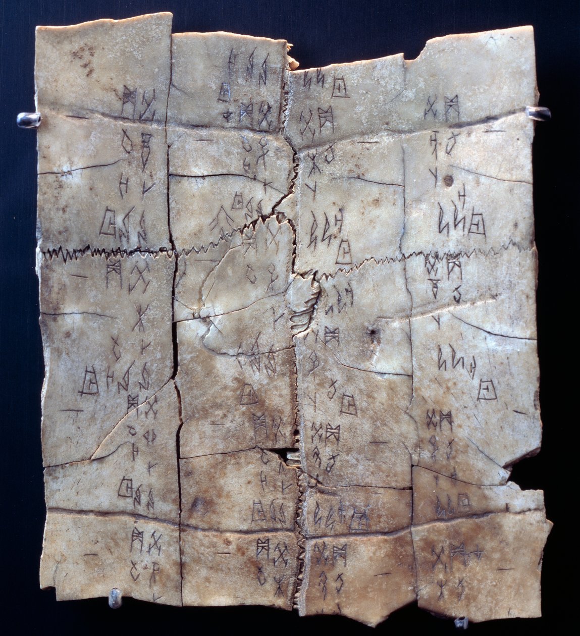 Piktogram på skildpaddeplastron med spådomstekst (skildpaddeplastron) af Shang Dynasty Chinese School