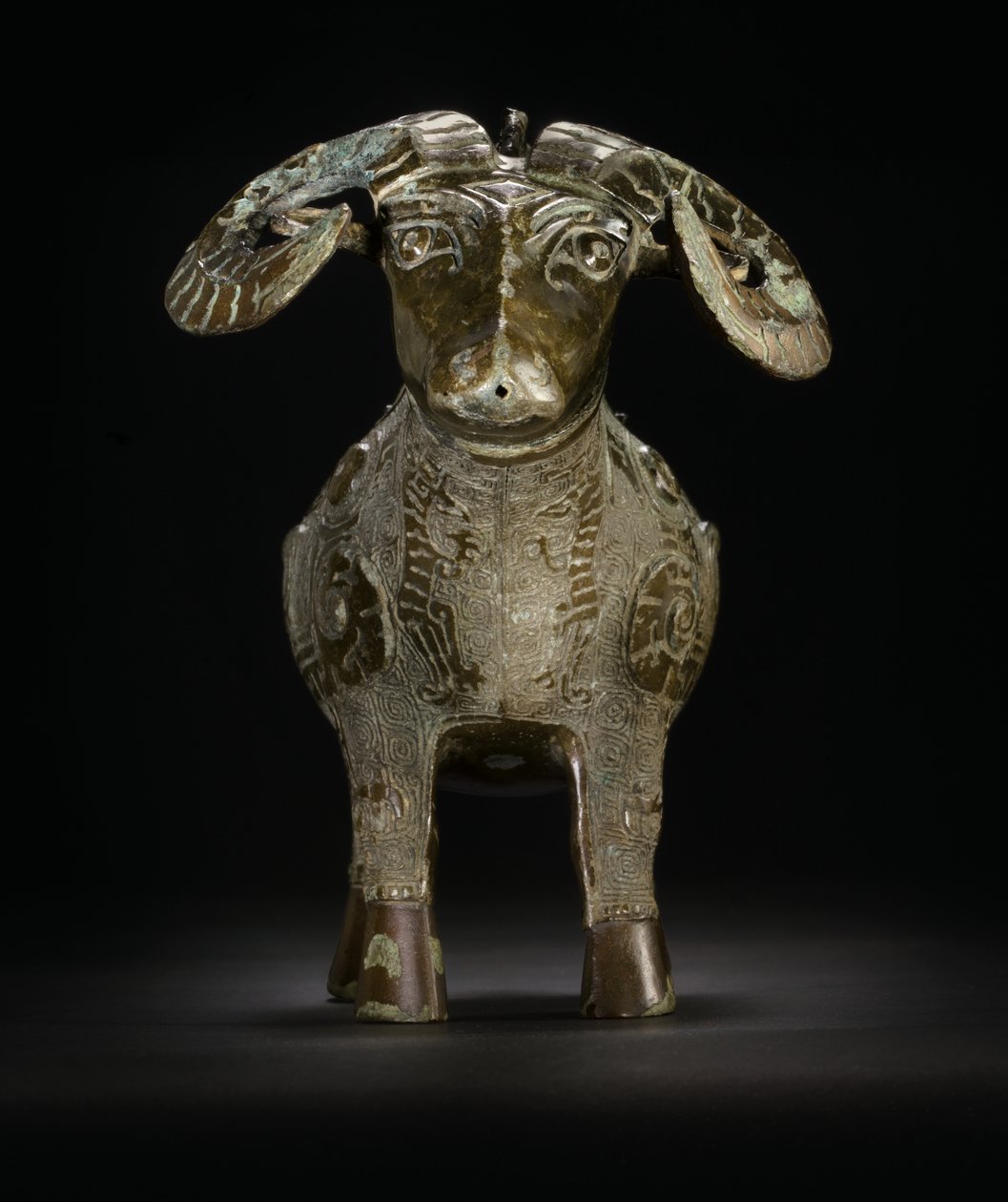 Rituel vædderformet vinkar, Gong (bronze) af Shang Dynasty Chinese School