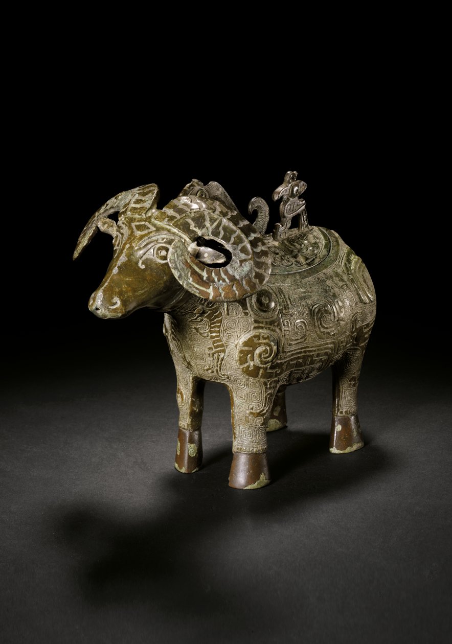 Rituel vædderformet vinkar, Gong (bronze) af Shang Dynasty Chinese School