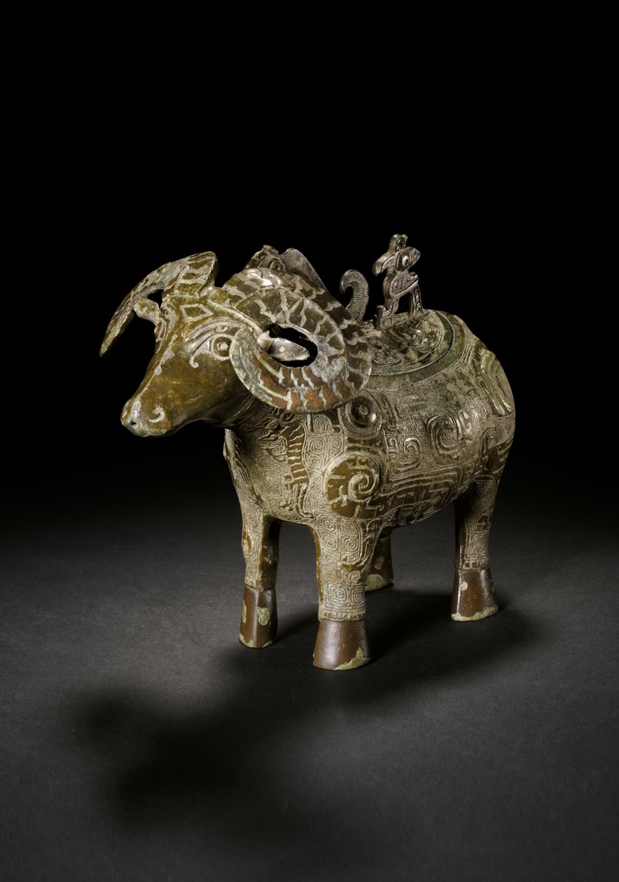Rituelt vædderformet vinkar, Gong, sene Shang-dynastiet (bronze) (se også 3618607) af Shang Dynasty Chinese School