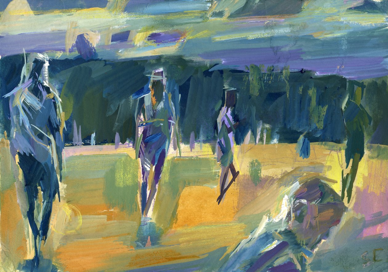 Eftermiddag i parken, 2024 (gouache på papir) af Shaun Carey