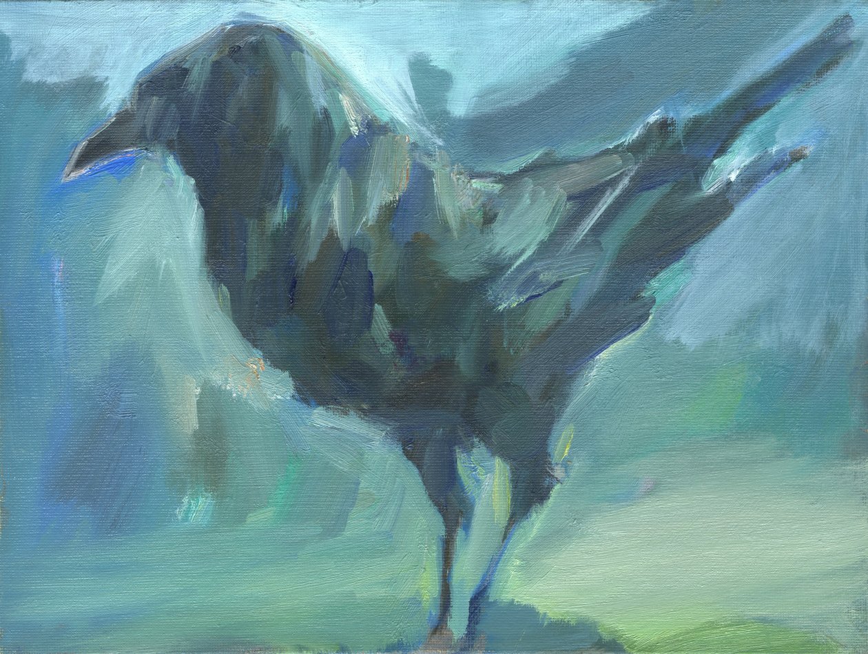 Walking Green Crow, 2024 (olie på lærred) af Shaun Carey