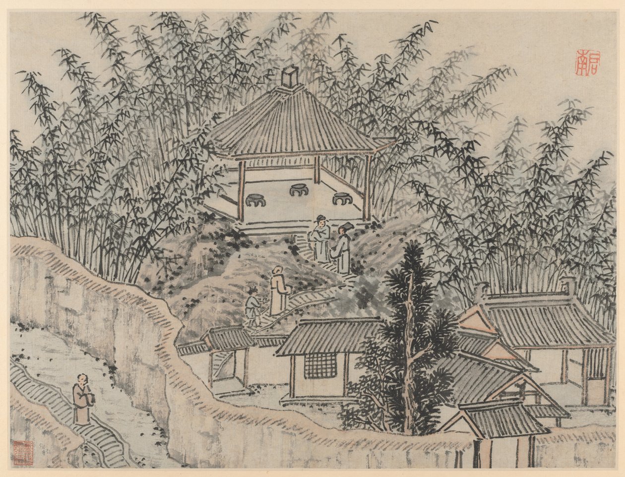 Tolv udsigter over Tiger Hill, Suzhou: Bamboo Pavilion, Tiger Hill, efter 1490. af Shen Zhou