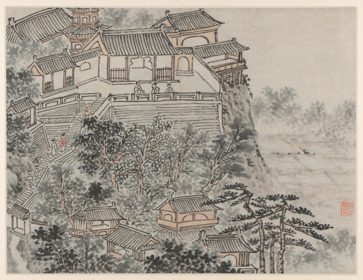Tolv udsigter over Tiger Hill, Suzhou: The Five Sages Terrace af Shen Zhou