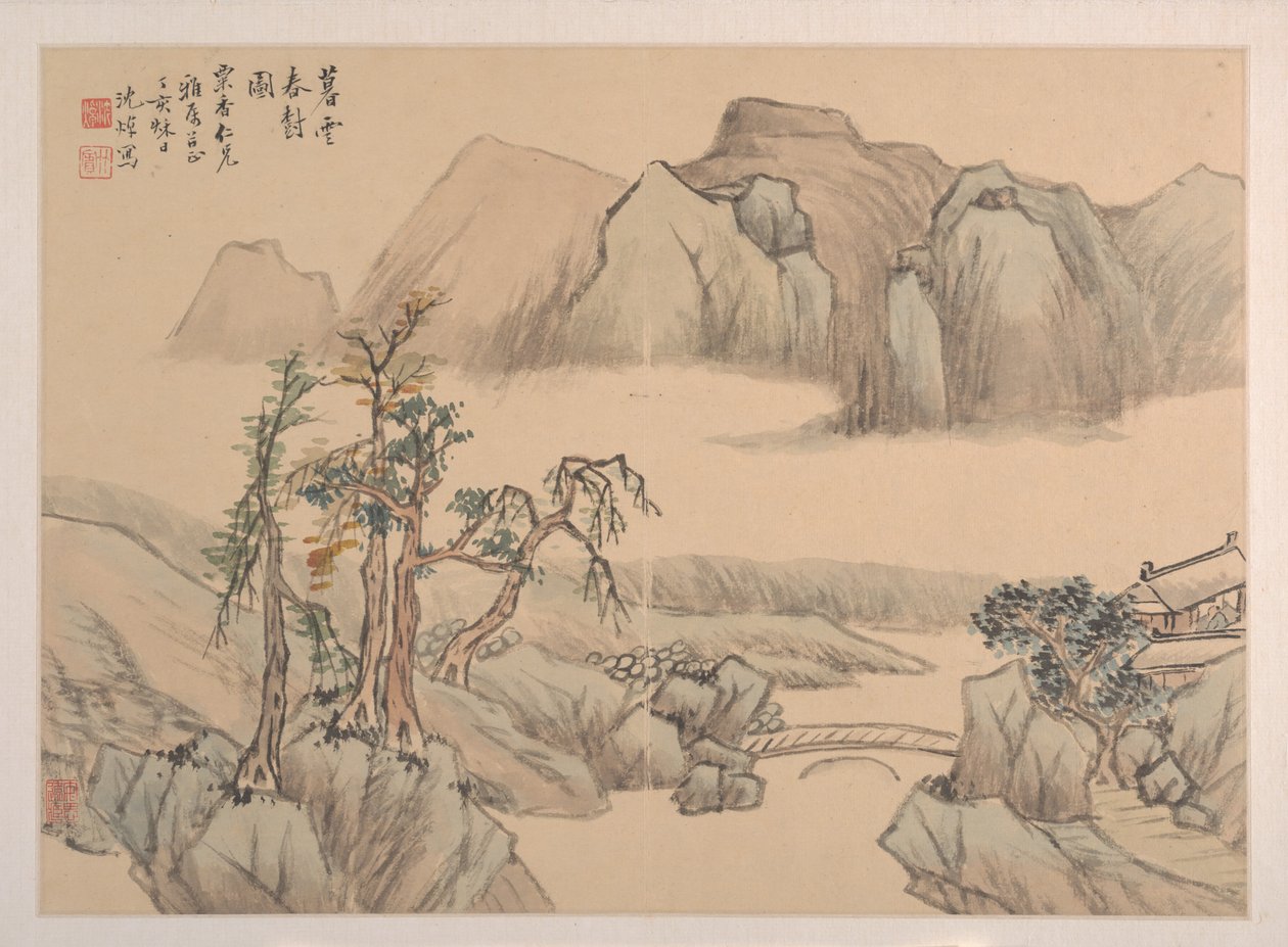 Landskab, dateret 1827. af Shen Zhuo