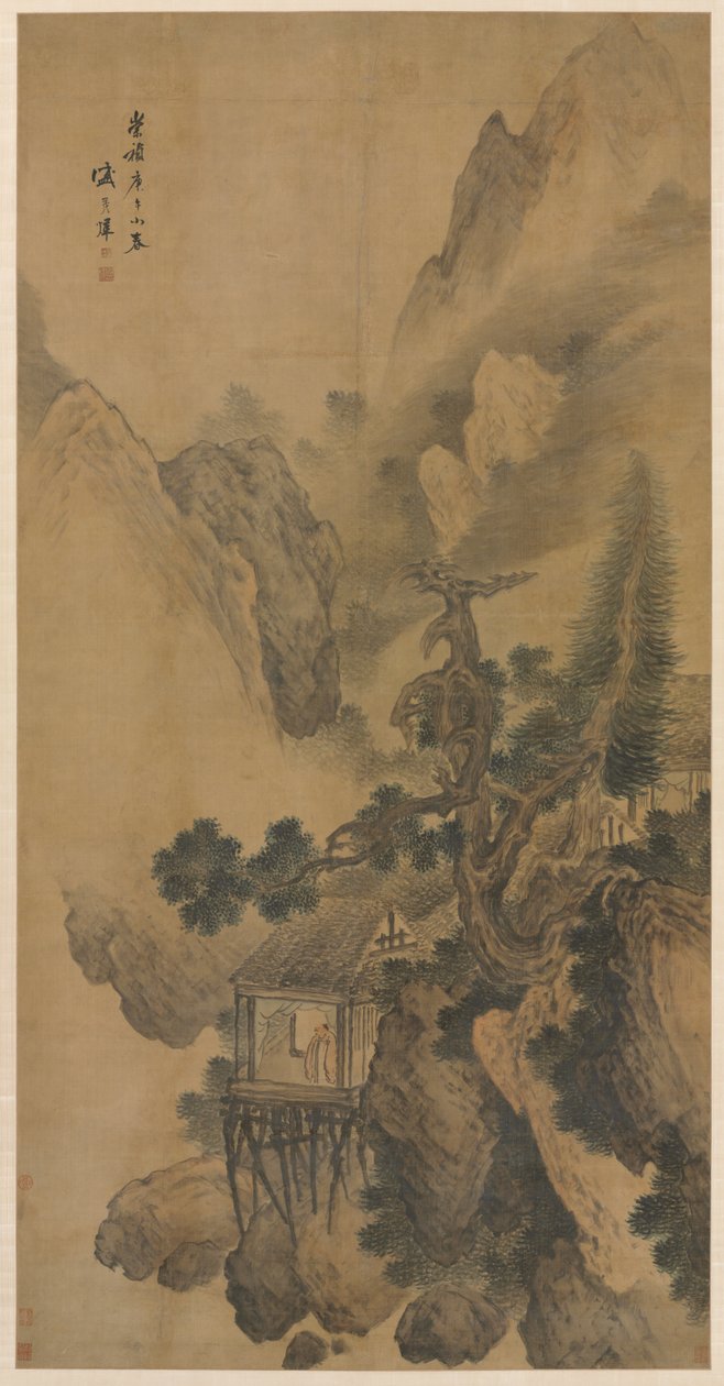 Lonely Retreat med udsigt over en tåget dal, 1630. af Sheng Maoye