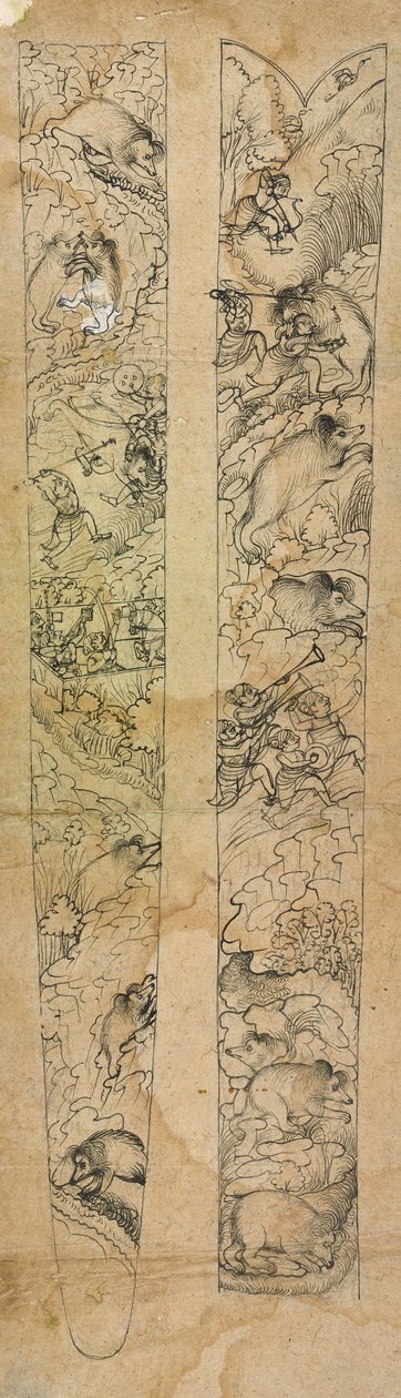 En raja, der jager vildsvin, design til en skede, ca. 1750-1760 (ugennemsigtig akvarel på papir) af Shevdar (attr.to) Gangeyagi