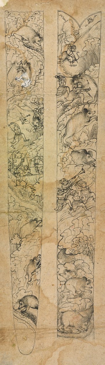 En raja, der jager vildsvin, design til en skede, ca. 1750-1760. af Shevdar Gangeyagi