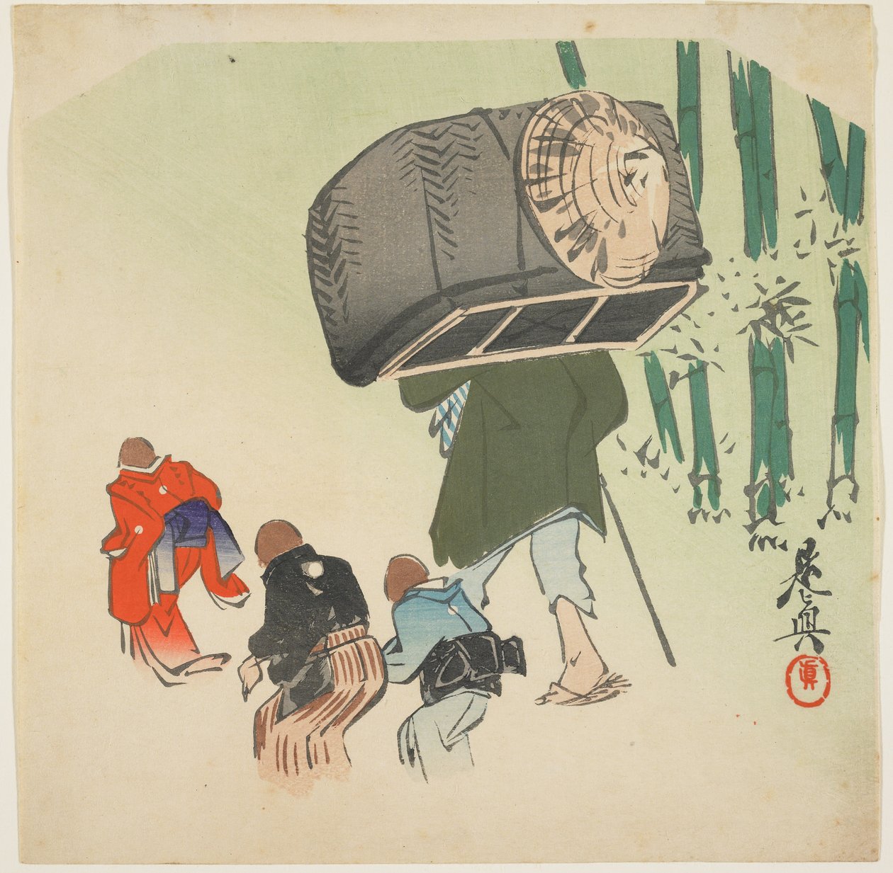 Scene fra den tungeskårne spurv af Shibata Zeshin