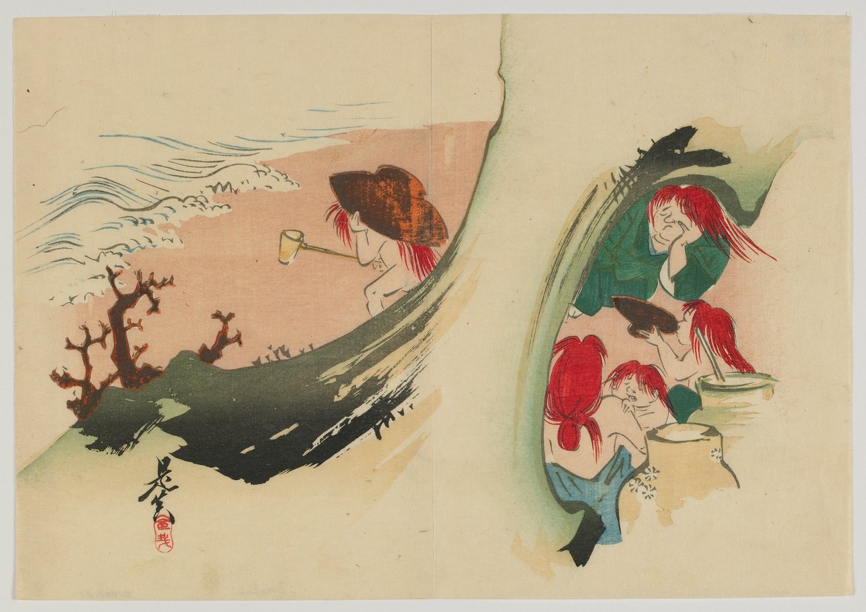 Shojo, Meiji-æra, slutningen af det 19. århundrede (træbloktryk i farver) af Shibata Zeshin