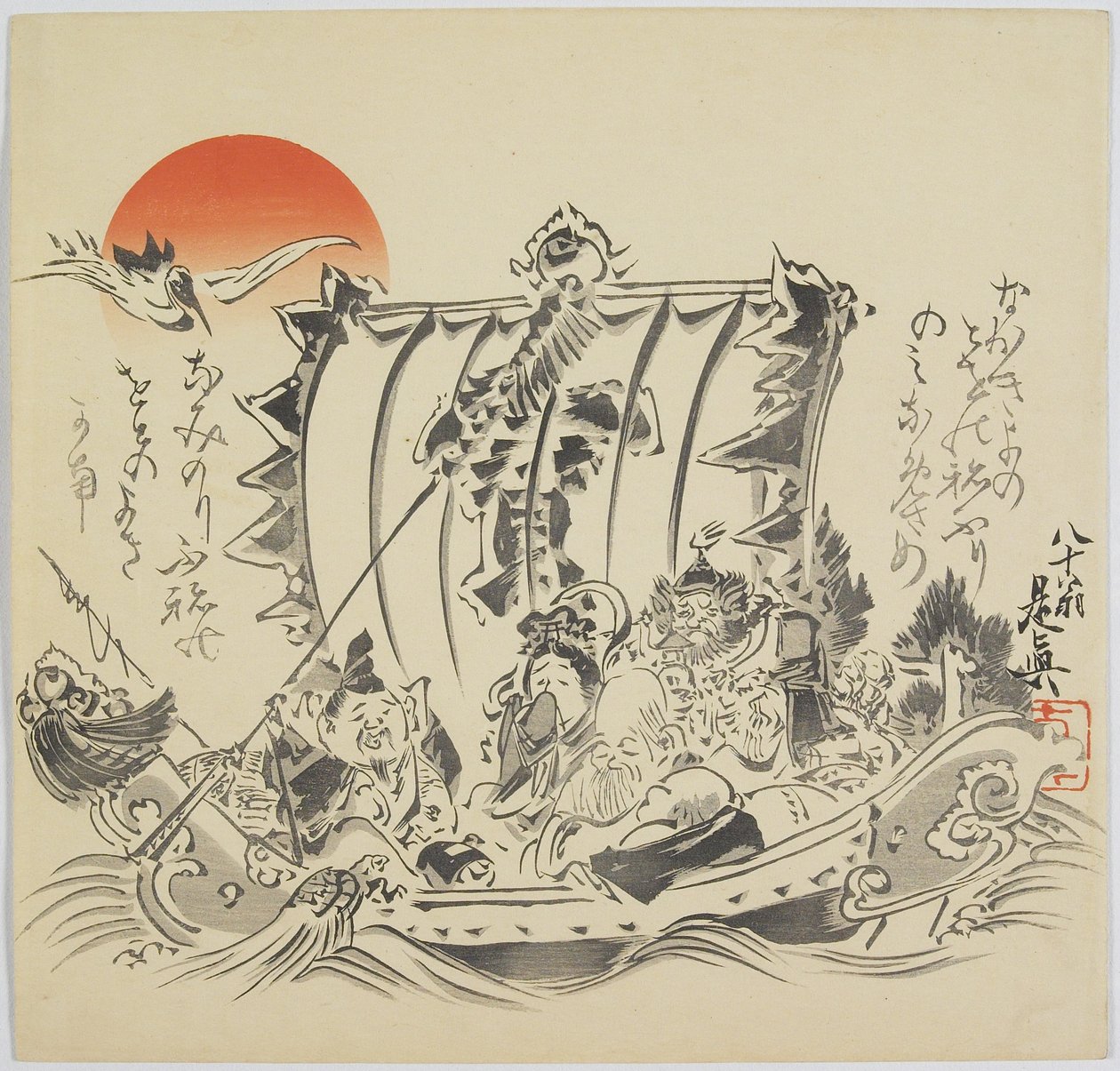 De syv lykkeguder i skatteskibet, ca. 1887 af Shibata Zeshin