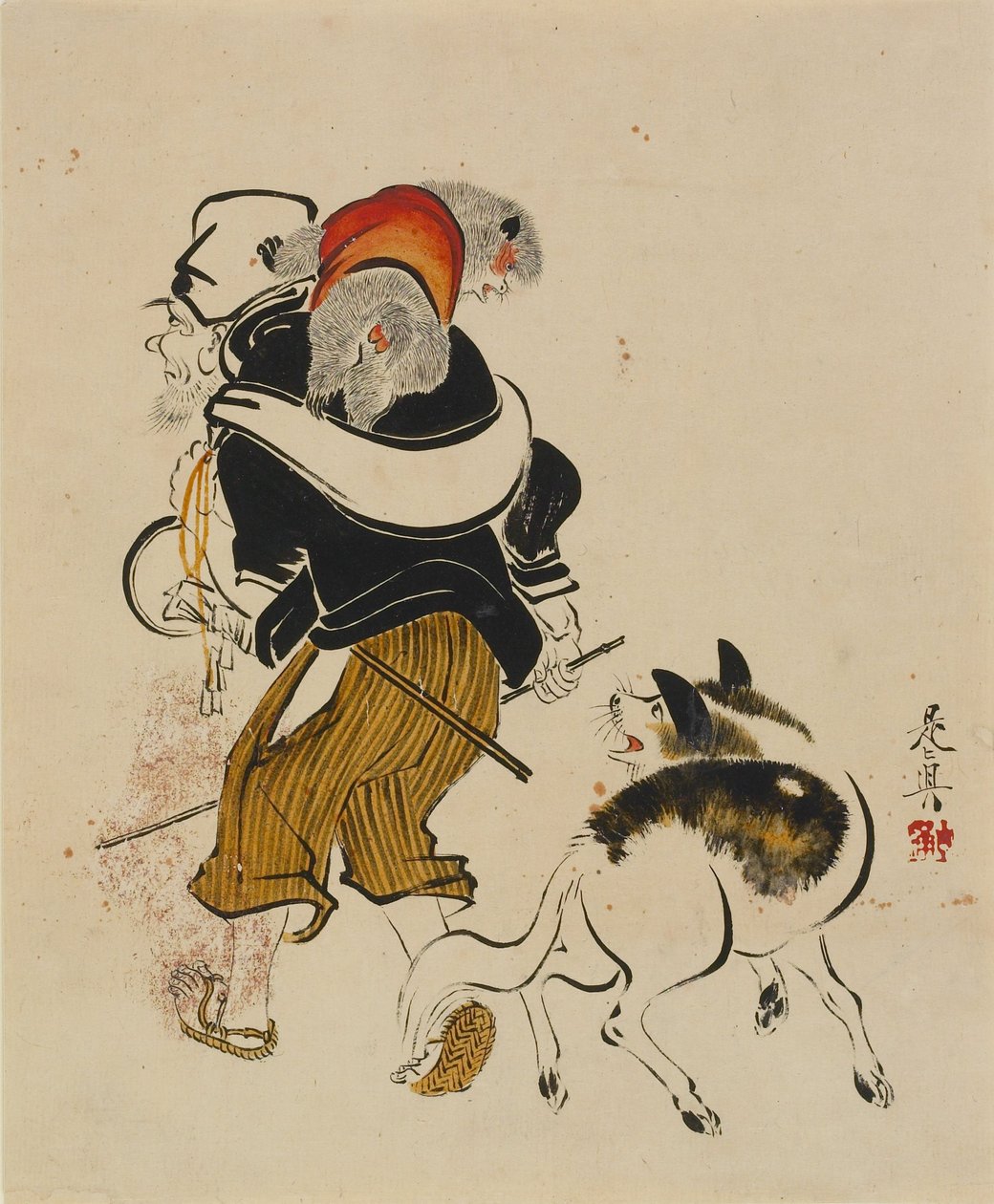Hund, der gør ad en abetræner af Shibata Zeshin