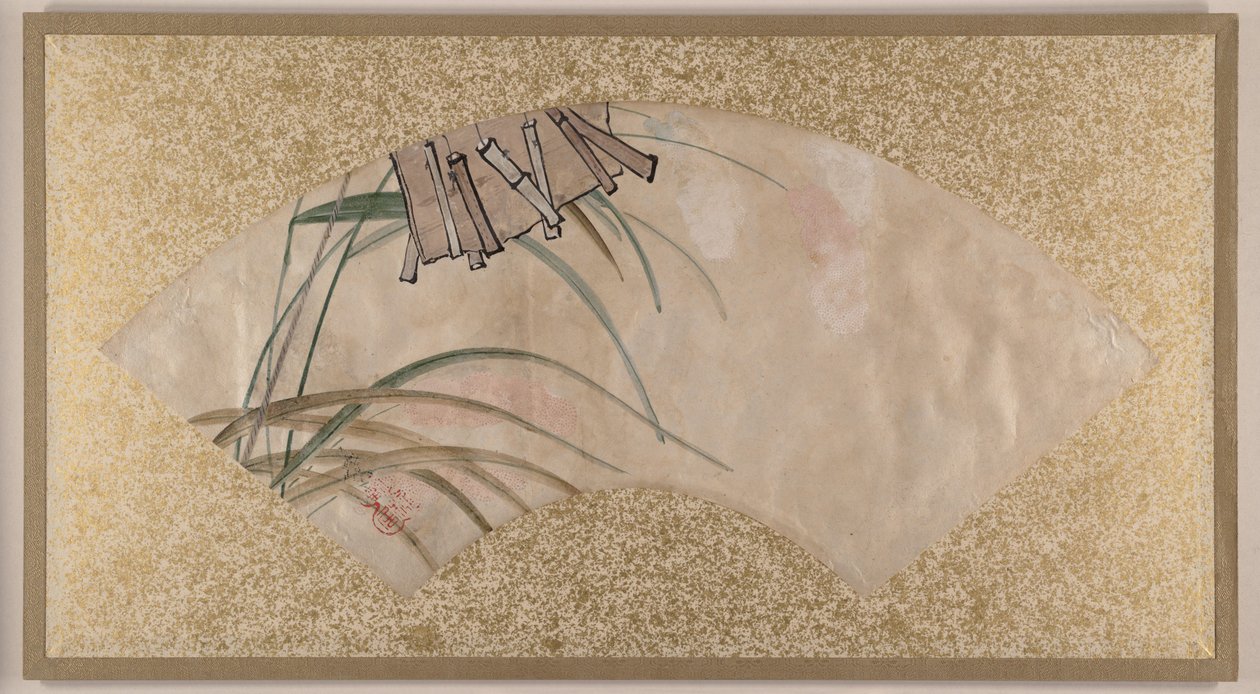 Blomster (lyserøde og hvide) og blade, klappere af Shibata Zeshin