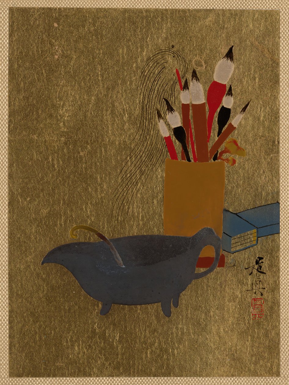 Kedel og æske med pensler, 1882. af Shibata Zeshin
