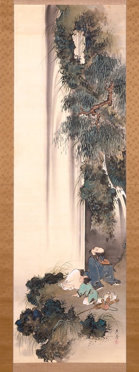 Li Bai stirrer på et vandfald (blæk og farve på silke) af Shibata Zeshin