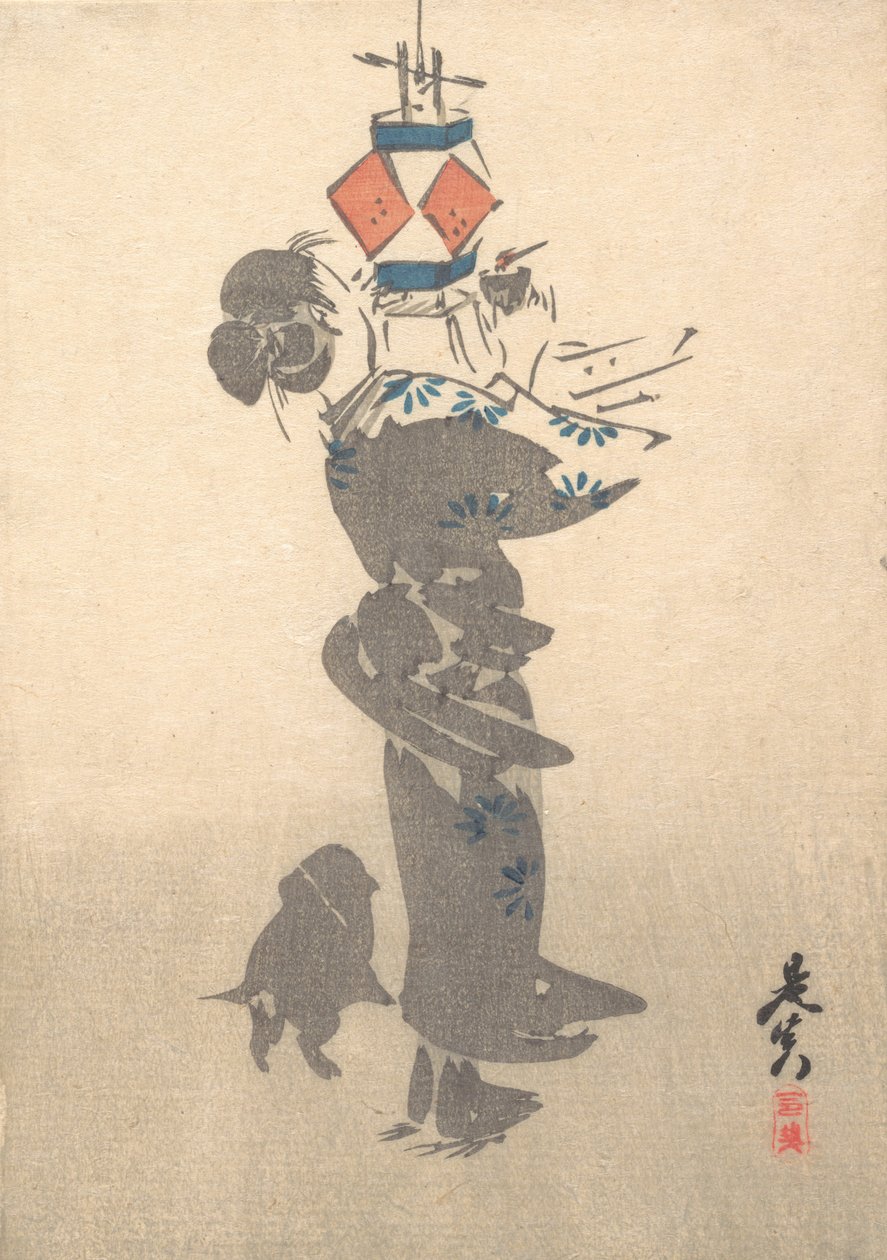 At tænde en hængende lanterne til Obon-festivalen, 1860., 1860. af Shibata Zeshin