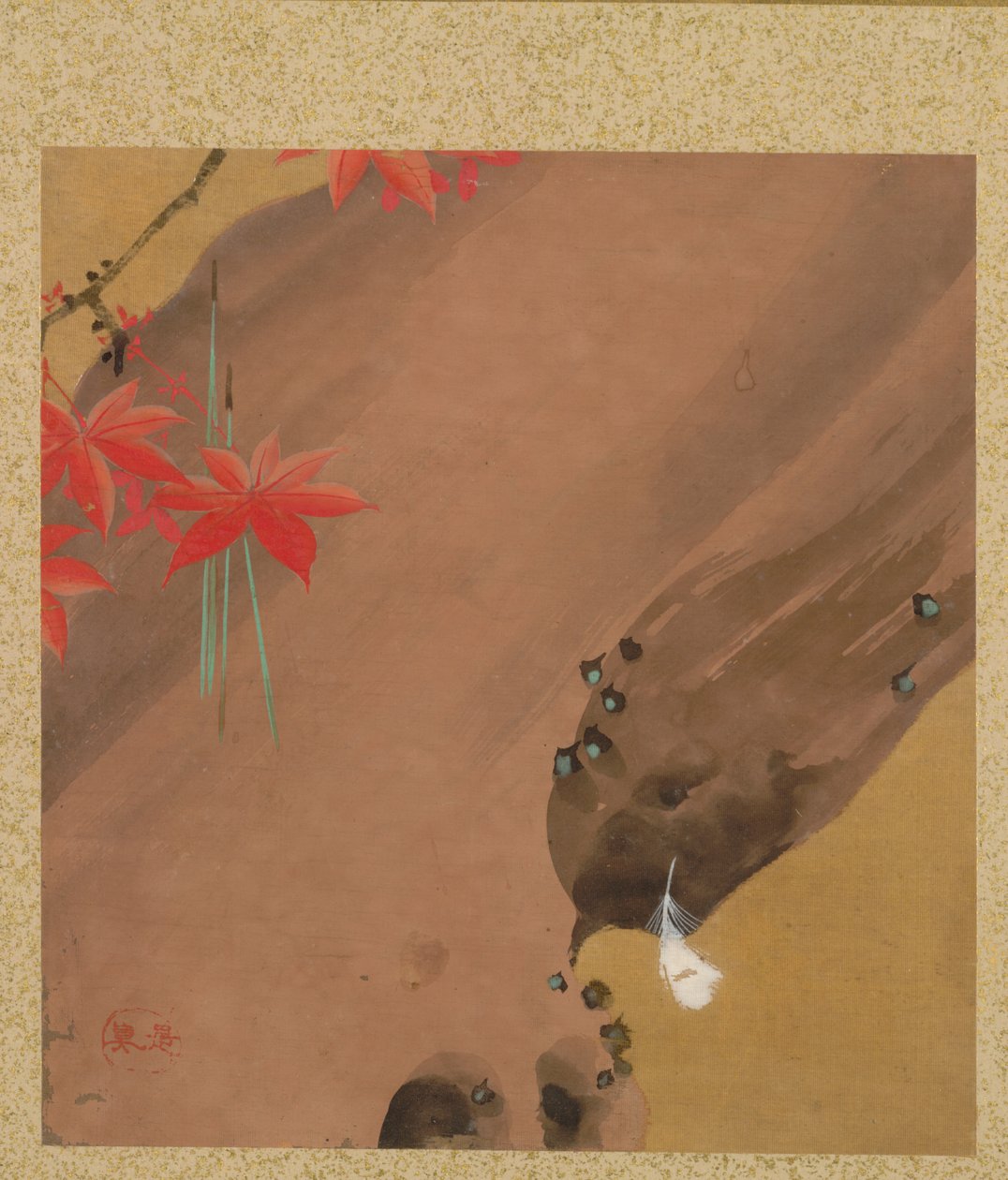 Maple Leaves and Feather fra Album of Paintings af den ærværdige Zeshin af Shibata Zeshin