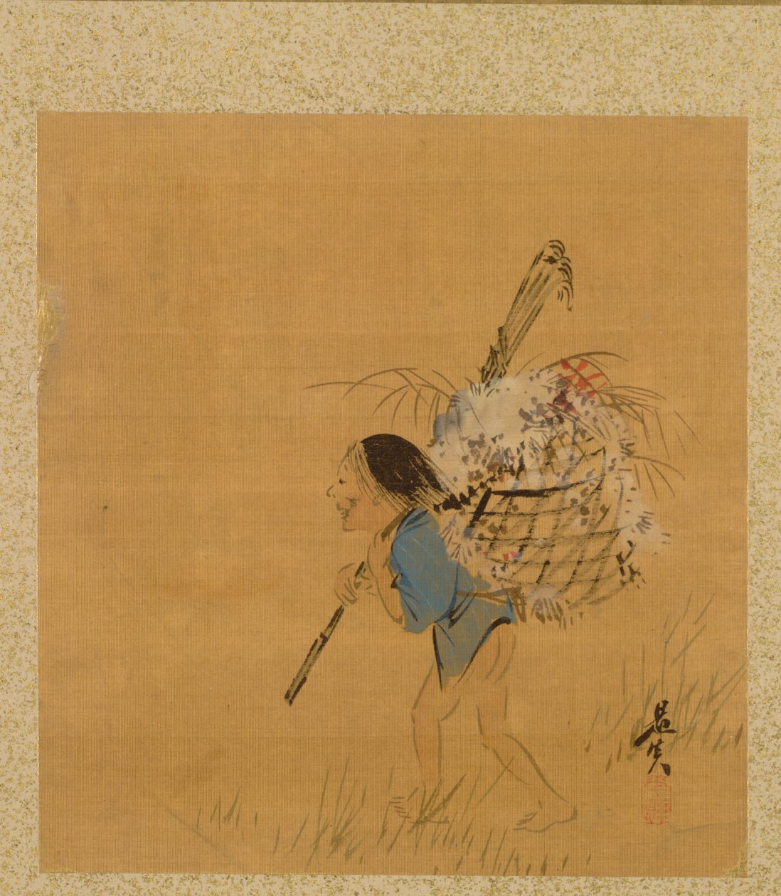 Bonde med kurv fra Album of Paintings af den ærværdige Zeshin af Shibata Zeshin